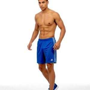 Adidas Climalite Athletic Shorts with elastic drawstring waist, cobalt blue, wit